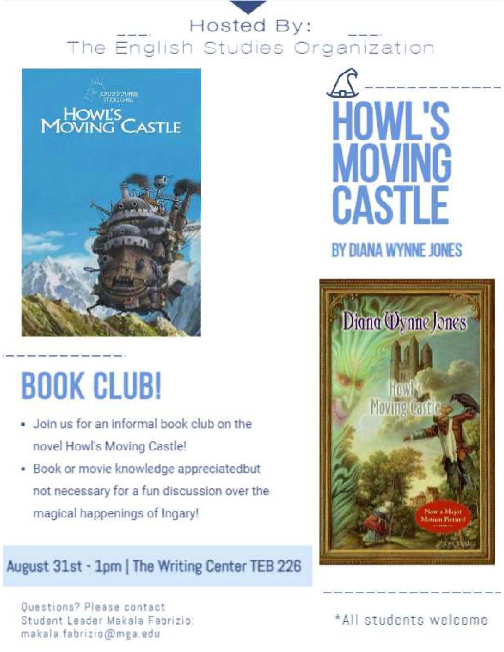 Howl's Moving Castle Book Club flyer.